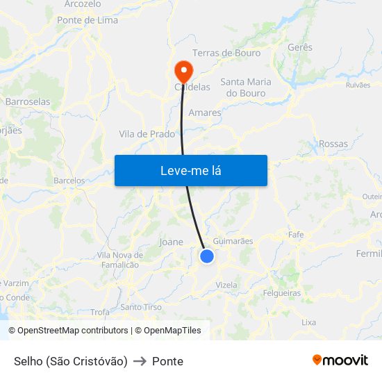 Selho (São Cristóvão) to Ponte map