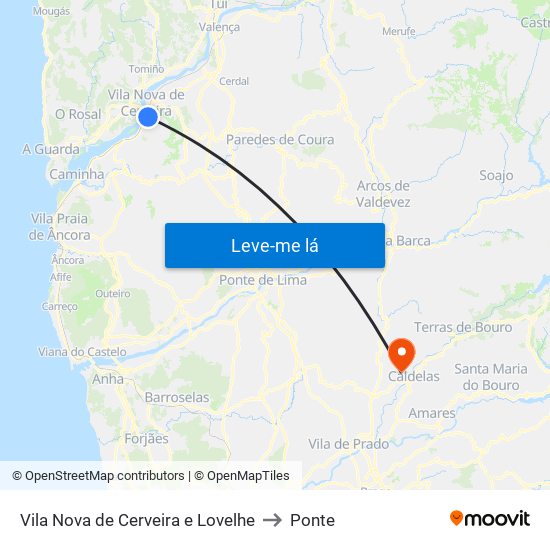 Vila Nova de Cerveira e Lovelhe to Ponte map