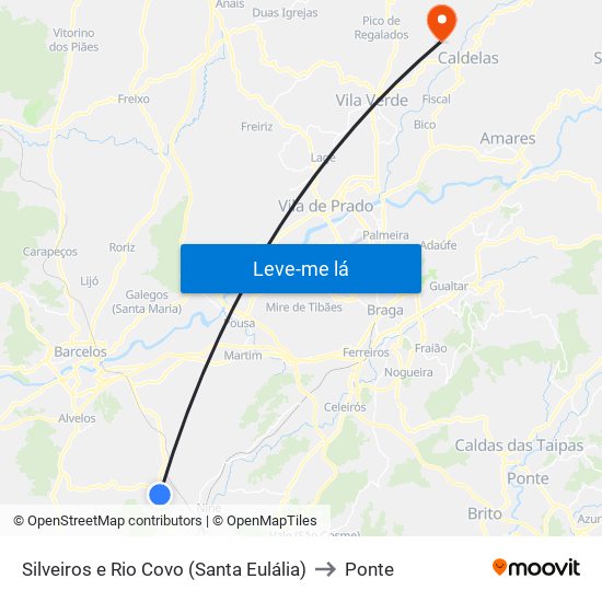 Silveiros e Rio Covo (Santa Eulália) to Ponte map