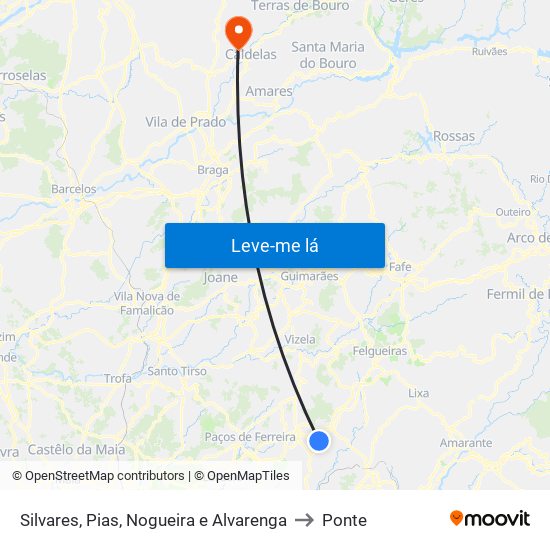 Silvares, Pias, Nogueira e Alvarenga to Ponte map