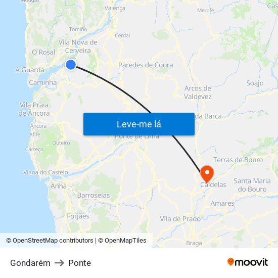 Gondarém to Ponte map