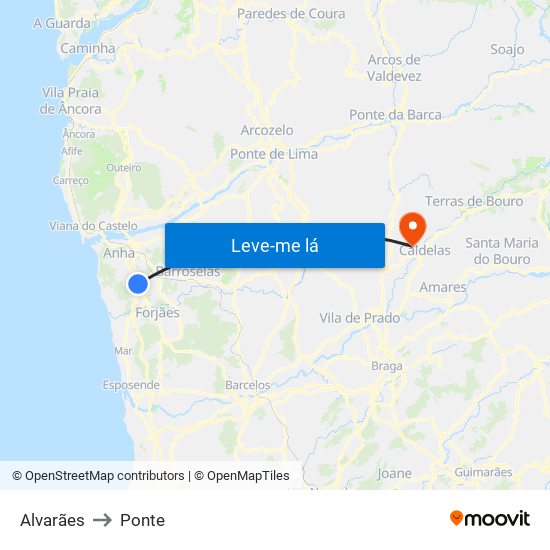 Alvarães to Ponte map