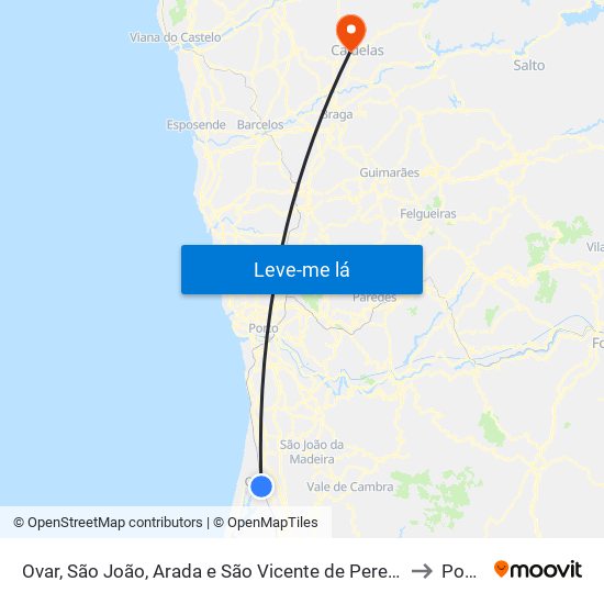 Ovar, São João, Arada e São Vicente de Pereira Jusã to Ponte map