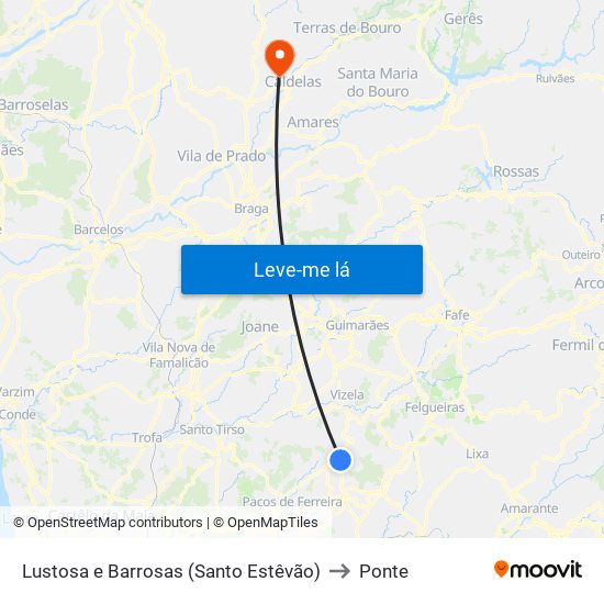 Lustosa e Barrosas (Santo Estêvão) to Ponte map