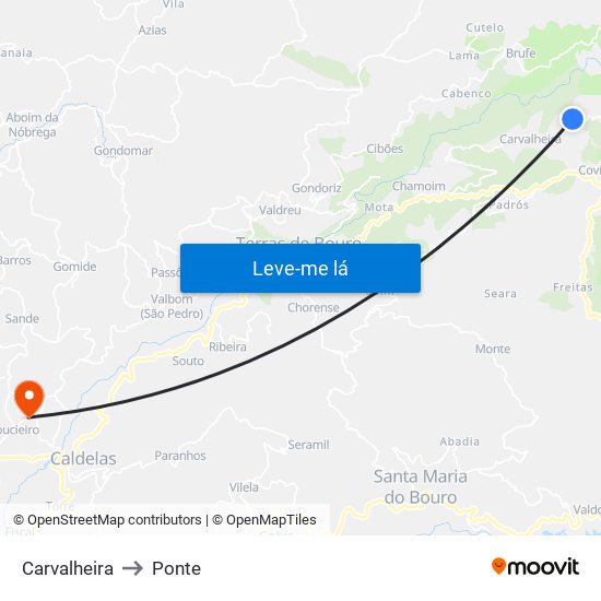 Carvalheira to Ponte map