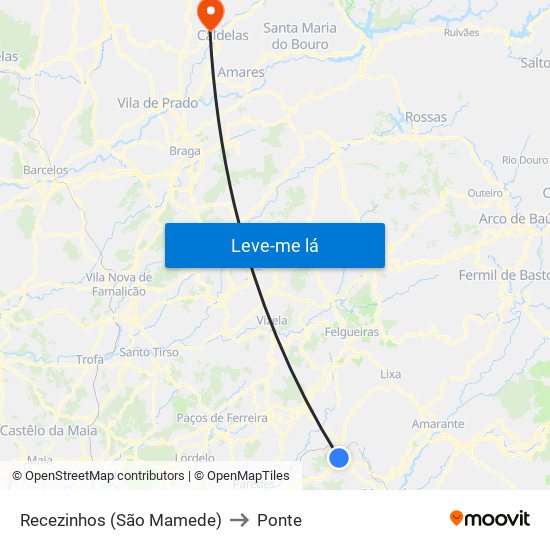 Recezinhos (São Mamede) to Ponte map