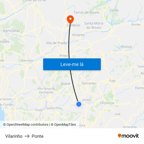 Vilarinho to Ponte map