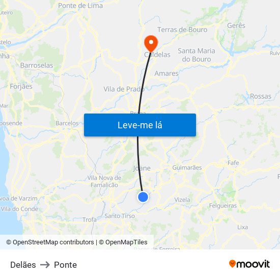 Delães to Ponte map