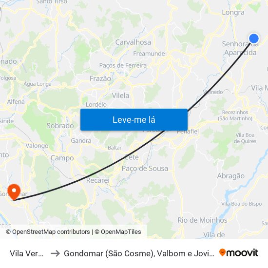 Vila Verde to Gondomar (São Cosme), Valbom e Jovim map