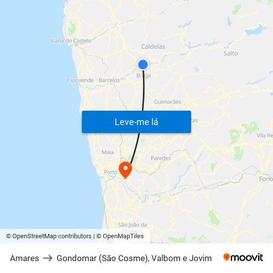 Amares to Gondomar (São Cosme), Valbom e Jovim map