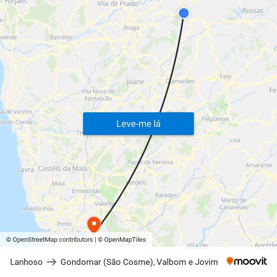 Lanhoso to Gondomar (São Cosme), Valbom e Jovim map