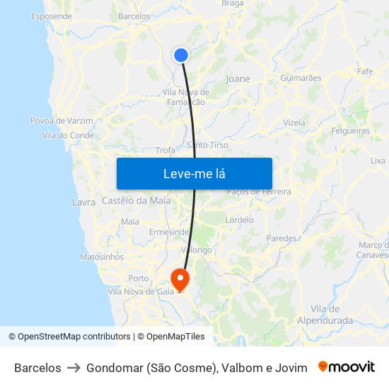 Barcelos to Gondomar (São Cosme), Valbom e Jovim map