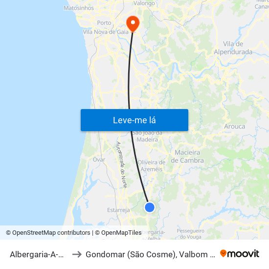 Albergaria-A-Velha to Gondomar (São Cosme), Valbom e Jovim map