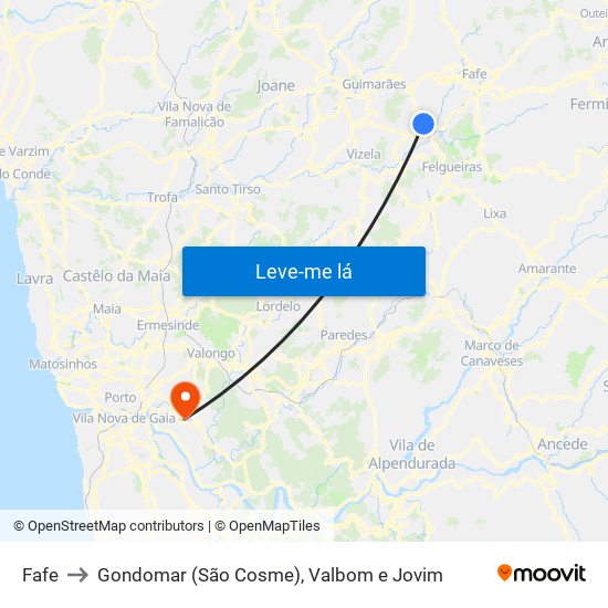 Fafe to Gondomar (São Cosme), Valbom e Jovim map