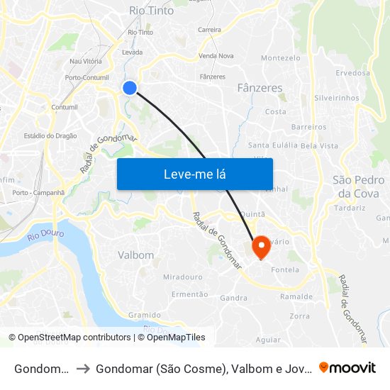 Gondomar to Gondomar (São Cosme), Valbom e Jovim map