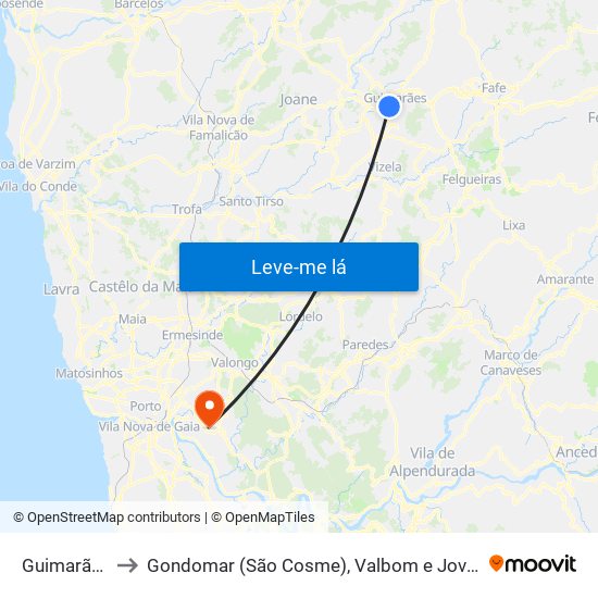 Guimarães to Gondomar (São Cosme), Valbom e Jovim map