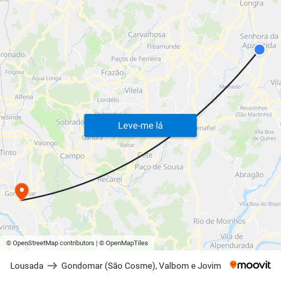 Lousada to Gondomar (São Cosme), Valbom e Jovim map