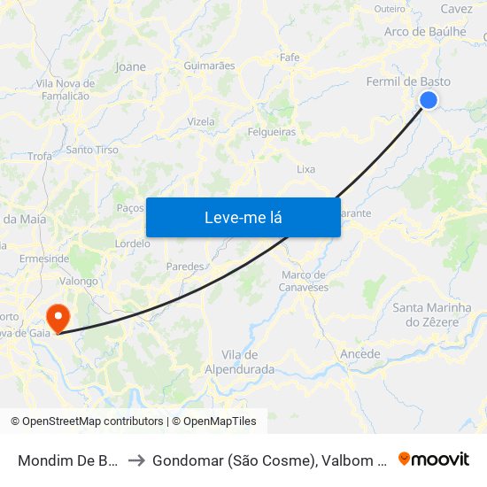 Mondim De Basto to Gondomar (São Cosme), Valbom e Jovim map
