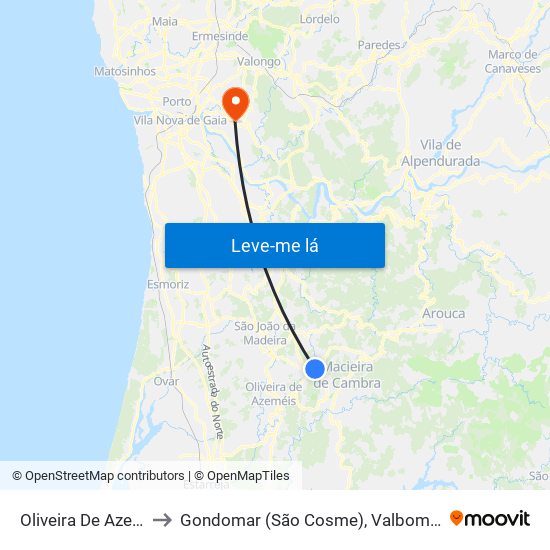 Oliveira De Azeméis to Gondomar (São Cosme), Valbom e Jovim map
