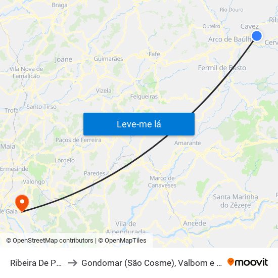 Ribeira De Pena to Gondomar (São Cosme), Valbom e Jovim map