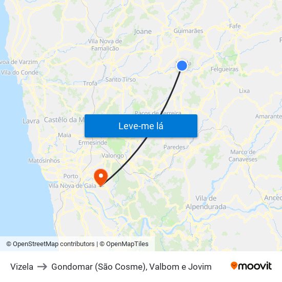 Vizela to Gondomar (São Cosme), Valbom e Jovim map