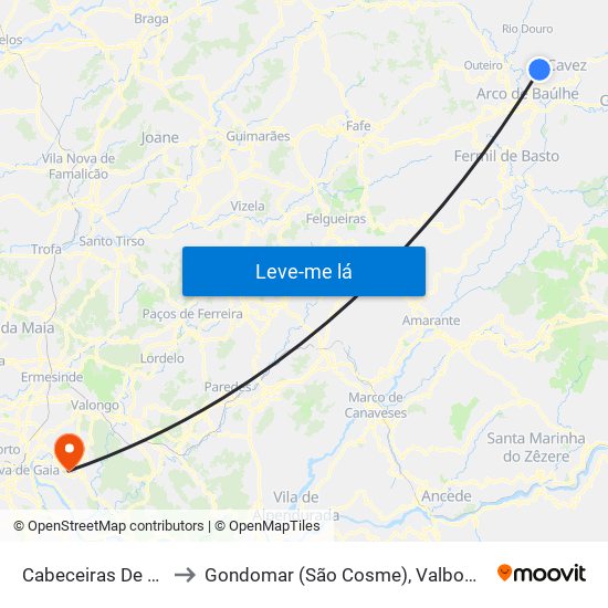 Cabeceiras De Basto to Gondomar (São Cosme), Valbom e Jovim map