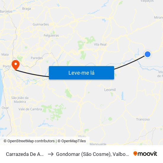 Carrazeda De Ansiães to Gondomar (São Cosme), Valbom e Jovim map