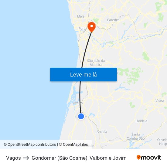 Vagos to Gondomar (São Cosme), Valbom e Jovim map