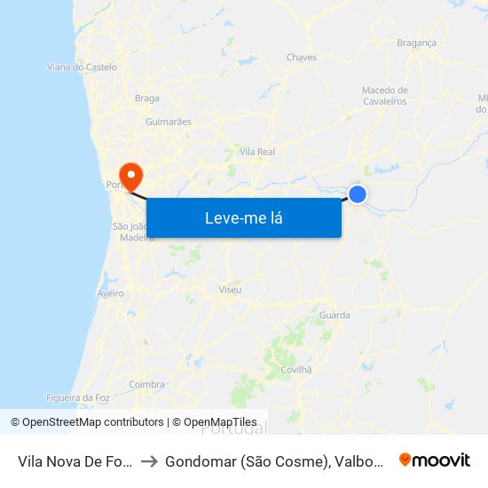 Vila Nova De Foz Côa to Gondomar (São Cosme), Valbom e Jovim map