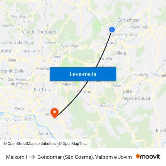 Meixomil to Gondomar (São Cosme), Valbom e Jovim map