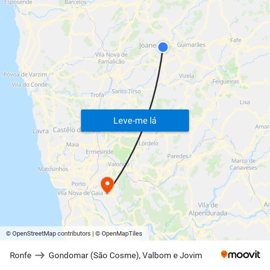 Ronfe to Gondomar (São Cosme), Valbom e Jovim map