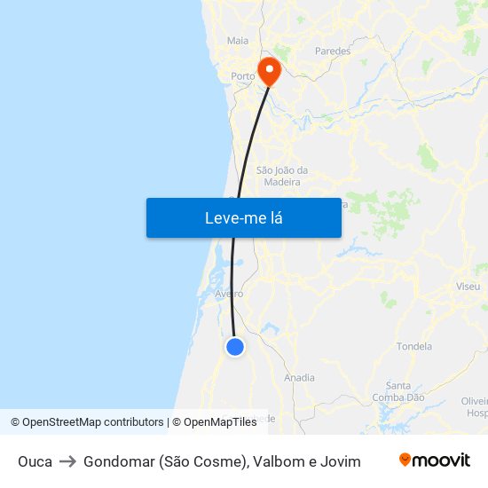 Ouca to Gondomar (São Cosme), Valbom e Jovim map