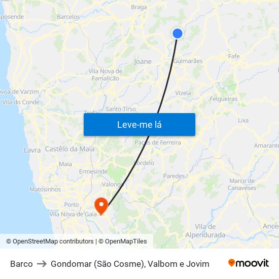 Barco to Gondomar (São Cosme), Valbom e Jovim map