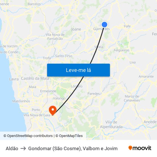 Aldão to Gondomar (São Cosme), Valbom e Jovim map
