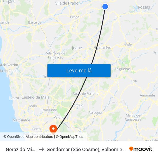 Geraz do Minho to Gondomar (São Cosme), Valbom e Jovim map