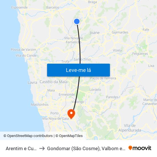 Arentim e Cunha to Gondomar (São Cosme), Valbom e Jovim map