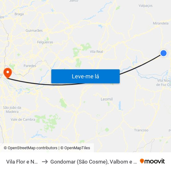 Vila Flor e Nabo to Gondomar (São Cosme), Valbom e Jovim map