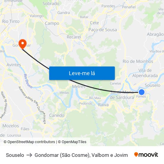 Souselo to Gondomar (São Cosme), Valbom e Jovim map