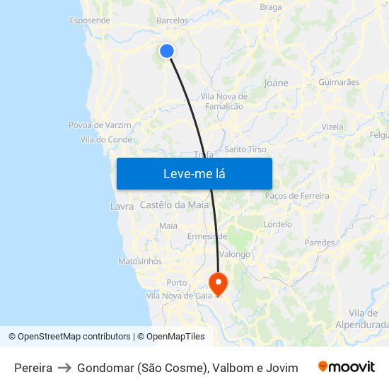 Pereira to Gondomar (São Cosme), Valbom e Jovim map