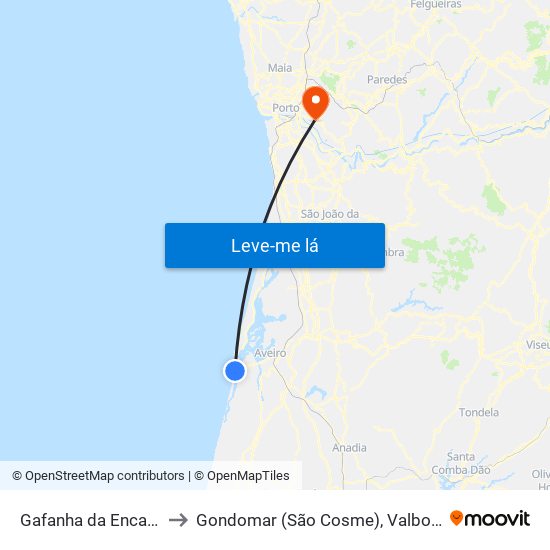 Gafanha da Encarnação to Gondomar (São Cosme), Valbom e Jovim map