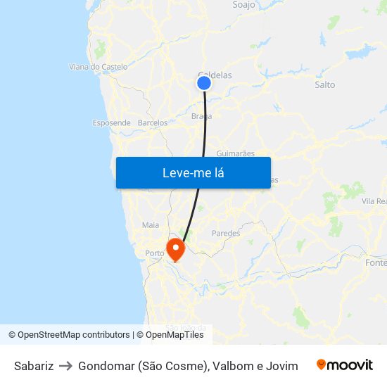 Sabariz to Gondomar (São Cosme), Valbom e Jovim map