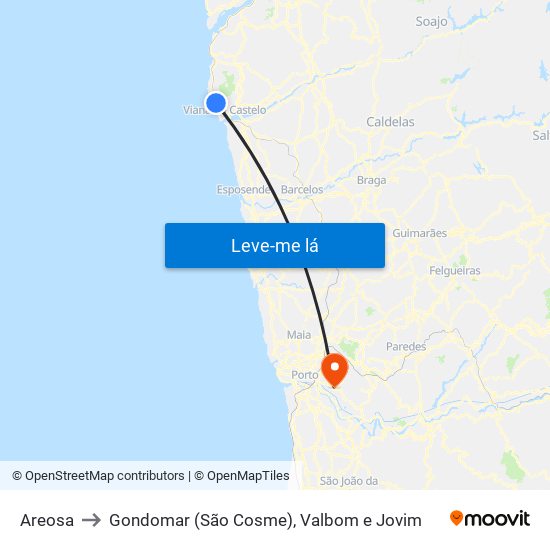 Areosa to Gondomar (São Cosme), Valbom e Jovim map