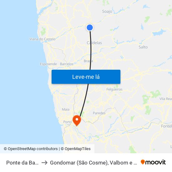 Ponte da Barca to Gondomar (São Cosme), Valbom e Jovim map