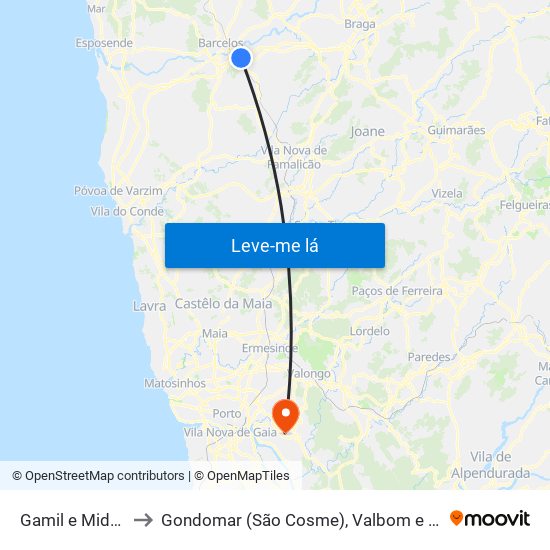 Gamil e Midões to Gondomar (São Cosme), Valbom e Jovim map