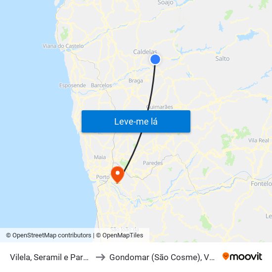 Vilela, Seramil e Paredes Secas to Gondomar (São Cosme), Valbom e Jovim map