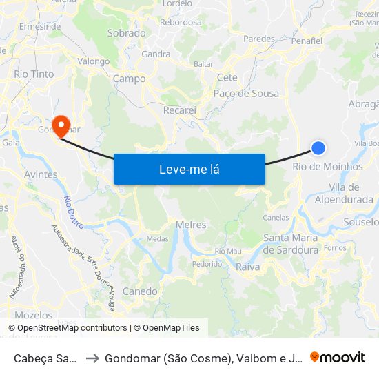 Cabeça Santa to Gondomar (São Cosme), Valbom e Jovim map