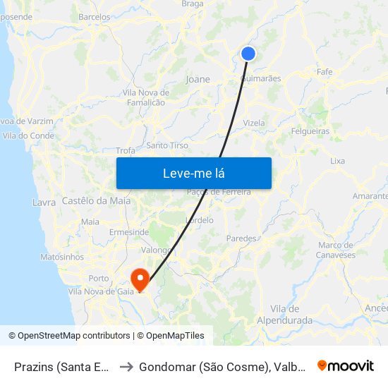 Prazins (Santa Eufémia) to Gondomar (São Cosme), Valbom e Jovim map