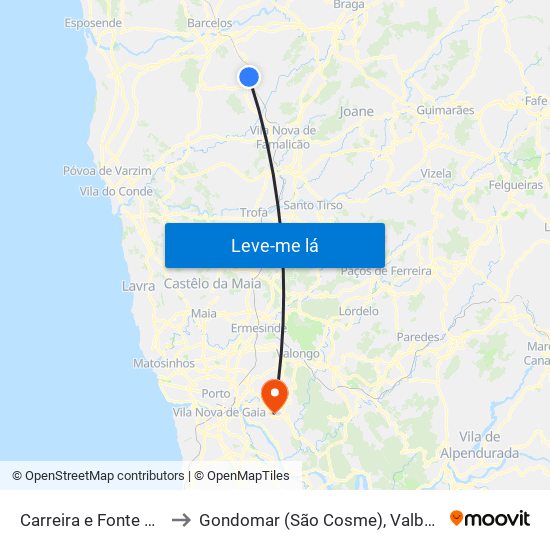 Carreira e Fonte Coberta to Gondomar (São Cosme), Valbom e Jovim map