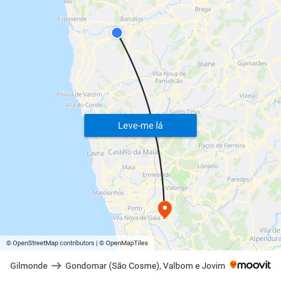 Gilmonde to Gondomar (São Cosme), Valbom e Jovim map