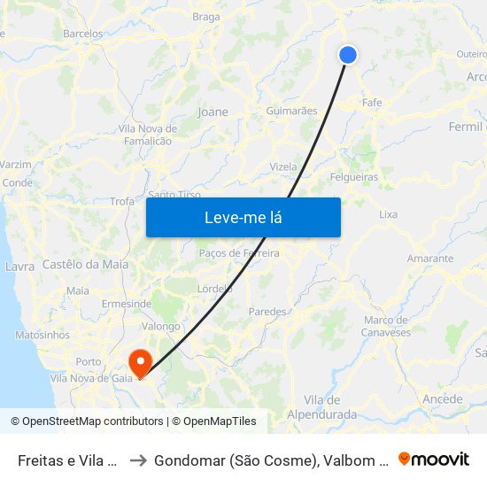 Freitas e Vila Cova to Gondomar (São Cosme), Valbom e Jovim map